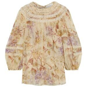 Zimmermann Sabotage Balloon Sleeve Lace Yoke Blouse Vintage Floral-Print
